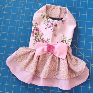 Pink Floral Bow Dog Dress Size Small